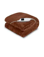 [Laura Hill] Heated Electric Blanket Throw Rug Coral Warm Fleece Winter Brown