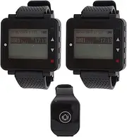 Wireless Calling System, Long Range Waterproof Restaurant Pager System with 1 Call Button & 2 Watch Receivers, Wireless Nurse Call Caregiver Pager for Hospital, Shop