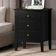 Oikiture Bedside Table with 3 Drawers Lamp Table Storage Cabinet Nightstand Black