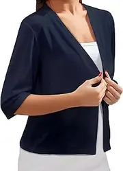 [Yukiwi] Women Open Front 1/2 Sleeve Shrug Cropped Bolero Cardigan