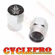 2 Silver Hex - Billet Aluminum Custom Valve Caps for Motorcycle - PINSTRIPE WHT