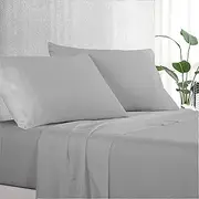 Luxton Pewter Grey Sheet Set King Single 1000TC Premium Soft Microfibre Solid Plain Silver Grey - 3PCS Fully Fitted 40cm Deep Pocket Bed Sheet Set
