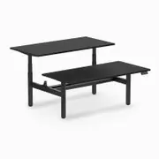 Desky Back to Back Black Melamine Sit to Stand Desk 1500x750mm Matte Black Round Height Adjustable Leg