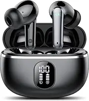 Wireless Earbuds, Bluetooth 5.3 Headphones with Noise Cancelling Mic, Deep Bass Stereo, IP7 Waterproof, 50H Playtime, LED Display, in Ear Earphones for Sports, Work, Travel, Black