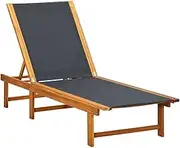 Chaise Lounge for Outdoor, Patio Lounge Chair for Outside, Garden Furniture Sun Lounger Bed Chair Reclining Chair, Solid Acacia Wood and Textilene