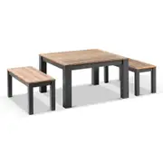 Outdoor Balmoral Low Dining Coffee Table With 2 Bench Seats Black