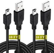 2 Pack 10ft PS3 Controller Charger Cable - Fast Mini USB Data Charging Cord