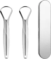 RODISHOMM Stainless Steel Tongue Scraper & Cleaner for Adults –2 Pack Metal Tongue Brush, Reduces Bad Breath & Freshens Breath with Storage Box