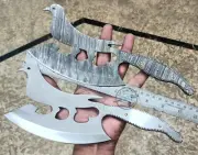 2 pcs of Custom Made Damascus & hard Steel Pigeon shape cleaver axe Knife (3033)