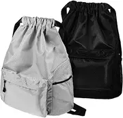 FOMIYES 2Pcs Capacity Drawstring Bags Durable Oxford Travel Backpacks with Front Pockets for Sports Gym School Daily Use for Men and Women