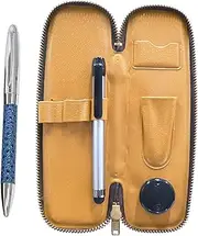 S-ALST-PD03-L Zippered Compact Pen Case, Metal Touch Stick, Silver and Genuine Leather Winding Rotating Ballpoint Pen Director Set, Blue