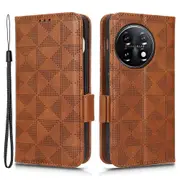 For Oneplus 11 5g Cell Phone Case Imprinted Triangle Pattern Phone Cover Pu Leather Wallet With Wrist Strap