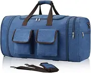 [Litvyak] Duffle Bag for Travel, Canvas Travel Duffel Bags 60L Large Travel Bags Overnight Weekend Gym Bag Carry On Duffel Bag with Wet Dry Separation Pocket & Shoe Compartment, Blue, Expandable Duffle Bag