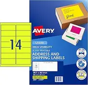 Avery Fluoro Yellow High Visibility Shipping Labels for Laser Printers, 99.1 x 38.1 mm, 350 Labels (35947 / L7163FY)
