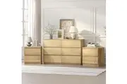 6 Chest of Drawers Dresser Bedroom with 2 Bedside Table Bundle Sets Light Oak