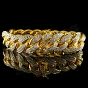18K Gold Bling Out Iced CUBAN Miami Link MICROPAVE MEN Womens Bracelet 15mm