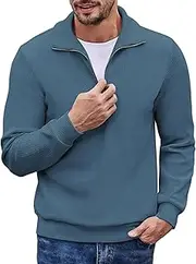 [COOFANDY] Men's Quarter Zip Up Pullover Slim Fit Mock Neck Long Sleeve Sweaters Casual Corduroy Polo Sweatshirt