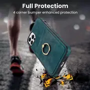 For iPhone Xr Xs 14 13 12 11 Plus Pro Max Case, 360 Rotation Ring Kickstand PU Leather, Green - iPhone 12 Pro
