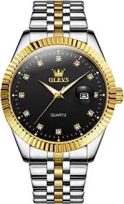 OLEVS Men's Gold Watch, Luxury Large Face Stainless Steel Analog Quartz Dress Watch, Fashion Simple Day Date Waterproof Luminous Wrist Watch for Men
