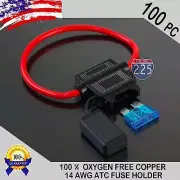 100 Pack 14 Gauge ATC In-Line Blade Fuse Holder 100% OFC Copper Wire + 1A - 40A