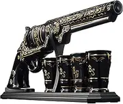 Luxury Black and Gold Pistol Decanter Set & 4 Shot Glasses – Whiskey Decanter for Liquor, Scotch, Bourbon, Vodka – Stylish Barware Gift Set for Men, Brother, Son, Dad, Him, Home Bar for any Occasions