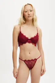 [Body] Body - Eyelash Lace Underwire Bra - Deep red 10B DEEP RED