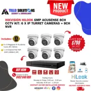 "Hikvision HiLook 6MP Acusense 8CH CCTV Kit: 6 x IP Turret Cameras + 8CH NVR "