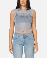 [ED HARDY] Ed Hardy Women's Revenge Mesh Top Blue - Size S S Blue