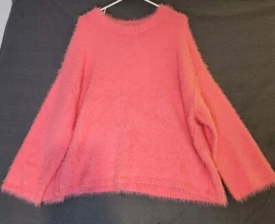 Free People Harrison Fuzzy Oversized Sweater M Pink Teddy Furry Eyelash NWT