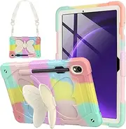 [SXYGMZL] for Samsung Galaxy Tab S9/ S9 FE 5G Butterfly Case Cute for Kids Toddlers Girls Women with Stand Pen Holder Shoulder Strap Shockproof Drop-Proof Cover for Galaxy Tab S9 FE 10.9''/ S9 11'' Pink