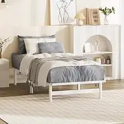Oikiture Single Bed Frame, Wooden Bed Frame with Solid Pine Timber Platform Single Wooden Beds Base, White