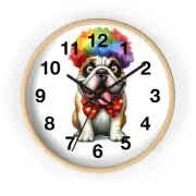 Bulldog Mans Best Friend Fun Art Wall Clock All Wood Frame Time PIece Office
