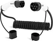 Type 2 to Type 2 EV Coiled Charging Cable, 32amp, 22kW, 5 Metre, Three Phase, Black & White