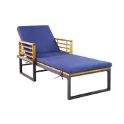 Patio Chaise Lounge Chair With Acacia Wood With Armrests For Poolside