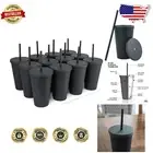 Double-Wall Matte Black Cups with Lids & Straws - Pack of 12 Stylish Tumblers