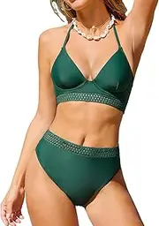 [CUPSHE] Women's Bikini Sets Two Piece Swimsuit High Waisted V Neck Underwire Push Up Halter Strap Self Tie Cheeky