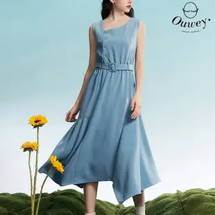 OUWEY歐薇 都會排釦不規則裙擺背心洋裝(藍色；S-L)3232397504