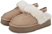 [UGG AUZLAND SHEEPSKIN] Platform Slippers With Elastic Band - Australian Chestnut Warm and Comfort Wool