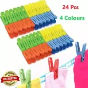 24 Plastics Clothes Pegs Laundry Clothes Pins Clips Hangs Clothing Heavy Duty