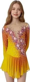 [LIUHUO] Figure Skating Dress Yellow Gradient and Embroidery Pattern Competition Performance