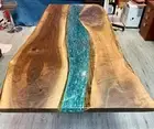 Green River Epoxy Dining Table, Live Edge Wooen Table, Custom Made Furniture
