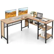 Giantex 1.5M L-shaped Office Desk Corner Desk w/Shelves Writing Desk Computer Workstation Natural