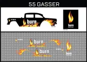 Hot Wheels (1/64), 55 Gasser "Burn Energy" Waterslide,Printed White First,Decals
