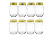 8 x Glass Conserve Jar Gold Lid Food Lolly Jam Spice Storage Container 550ML