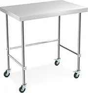 COZONY Stainless Steel Table 36x24 Inch with Wheels, Kitchen Restaurant Stainless Steel Prep Work Metal Table with Open Base