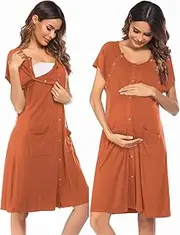 [Ekouaer] 3 in 1 Nursing Dress Maternity Nightgown Labor/Delivery Breastfeeding Birthing Gown with Button