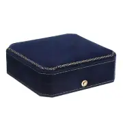 Necklace Storage Ring Case Box Dark Blue Cuboid 3.7x3.5x1.2 Inch Paper Velvet