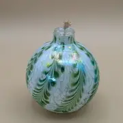 ORNAMENT Oil Lamp GREEN White Iridescent Round Globe Wick and Funnel NIB NOS