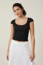 [Cotton On Women] Cotton On Women - Darcie Scoop Neck Short Sleeve Top - Black L BLACK