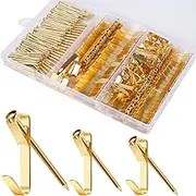 184 Pieces Picture Hanging Kit, 20lb, 30lb, and 50lb Picture Hangers, Metal Picture Hanging Hooks with Nails, on Drywall, Wooden Wall(Gold)